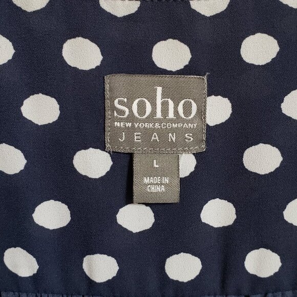 Soho - Navy Blue and White Polka Dot Blouse. Size Large - Picture 4 of 6